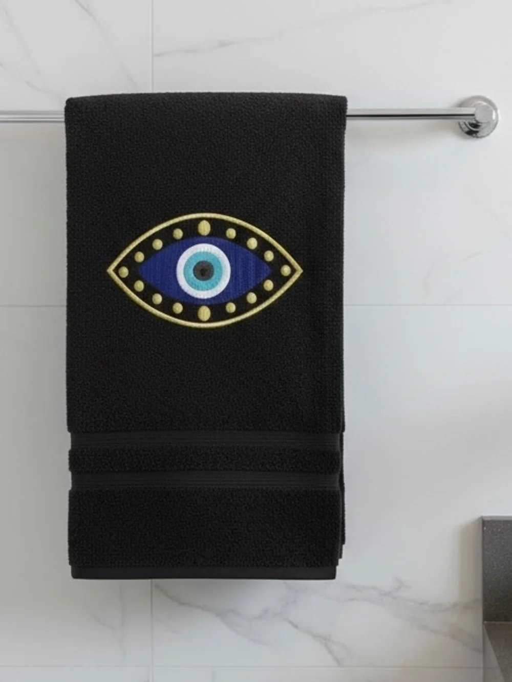 Hand Evil Eye Embroidered Hand towel Pick one New Made to order Black